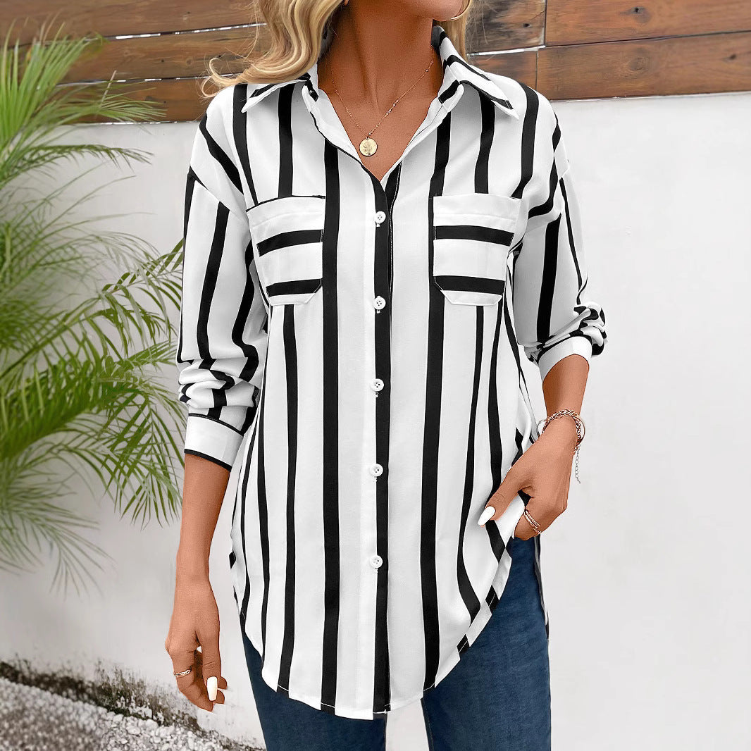Camicia da Donna a Manica Lunga con Vestibilità Ampia e Righe Verticali Multicolore