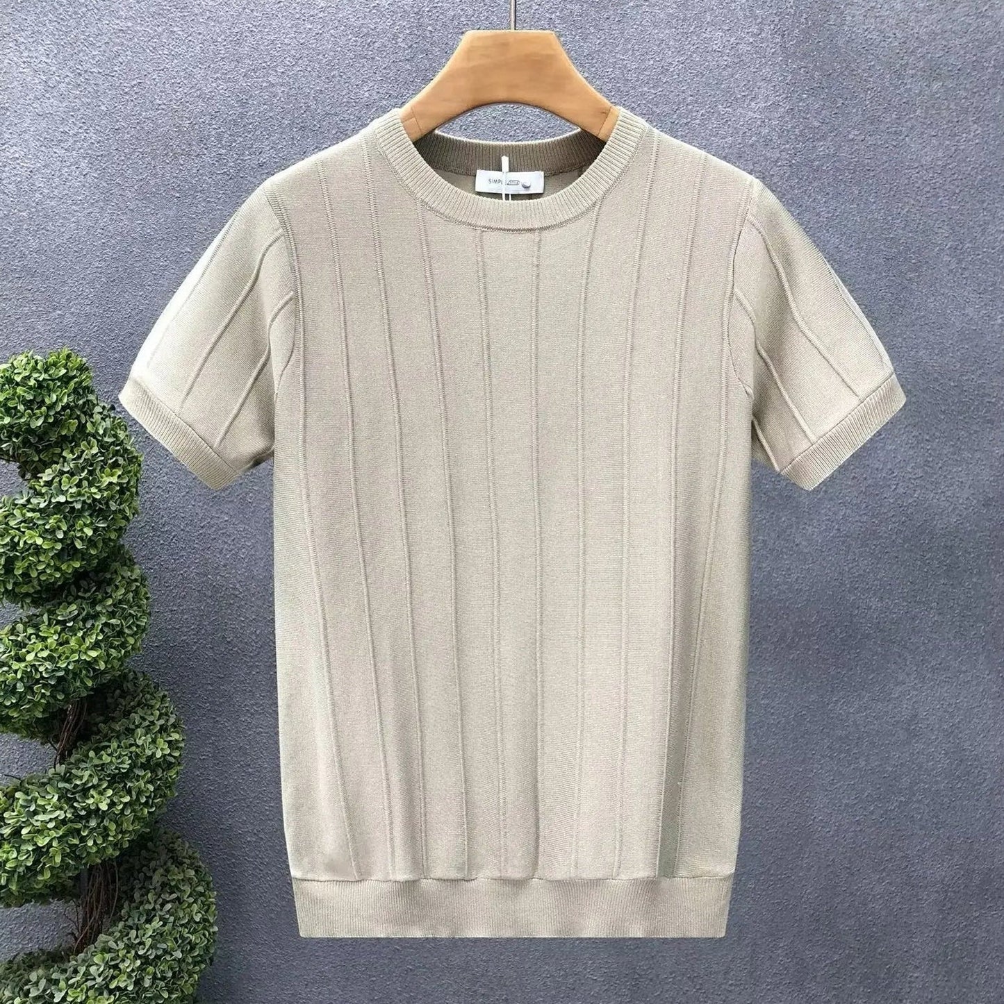 Camiseta de hombre de canalé con cuello redondo y mangas cortas