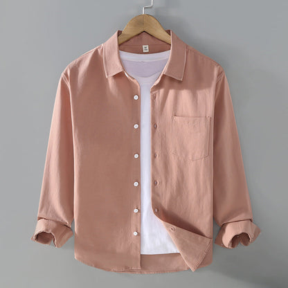 Herreskjorte med lange ærmer og åben krave – afslappet, løs pasform