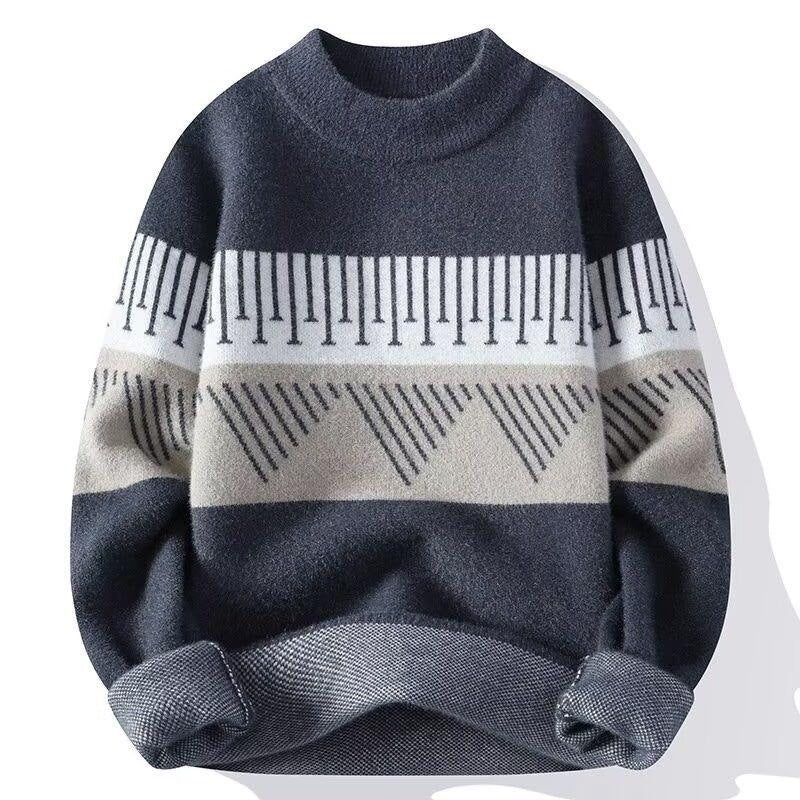 Herresweater til efteråret i strik med rund hals og skandinavisk mønster – Strikstil