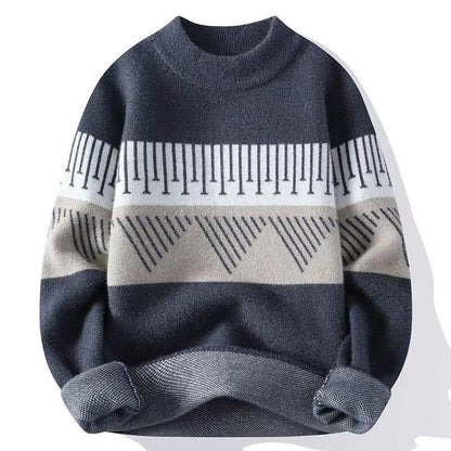 Herresweater til efteråret i strik med rund hals og skandinavisk mønster – Strikstil
