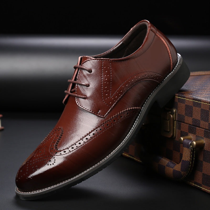 Men's Dress Shoes, Brogue Style with Decorative Perforations and Reinforced Heel.