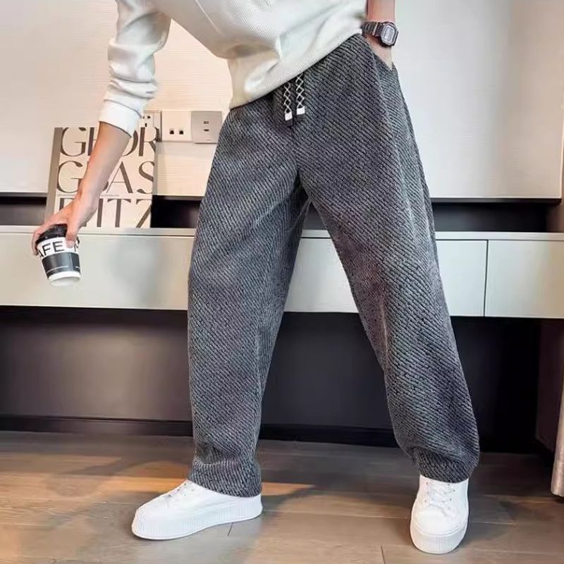 Pantaloni Uomo a Gamba Dritta con Vita Elasticizzata – Vestibilità Rilassata e Tessuto Testurizzato