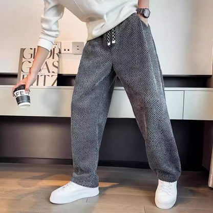 Pantaloni Uomo a Gamba Dritta con Vita Elasticizzata – Vestibilità Rilassata e Tessuto Testurizzato