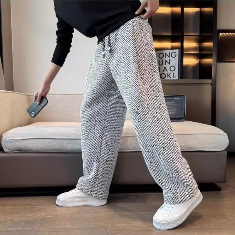Pantaloni Uomo a Gamba Dritta con Vita Elasticizzata – Vestibilità Rilassata e Tessuto Testurizzato