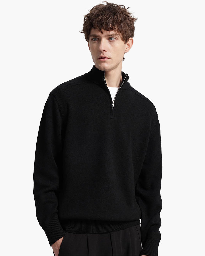 Maglione Uomo con Mezza Zip, Collo Alto, Polsini e Orlo a Costine – Maglia Style