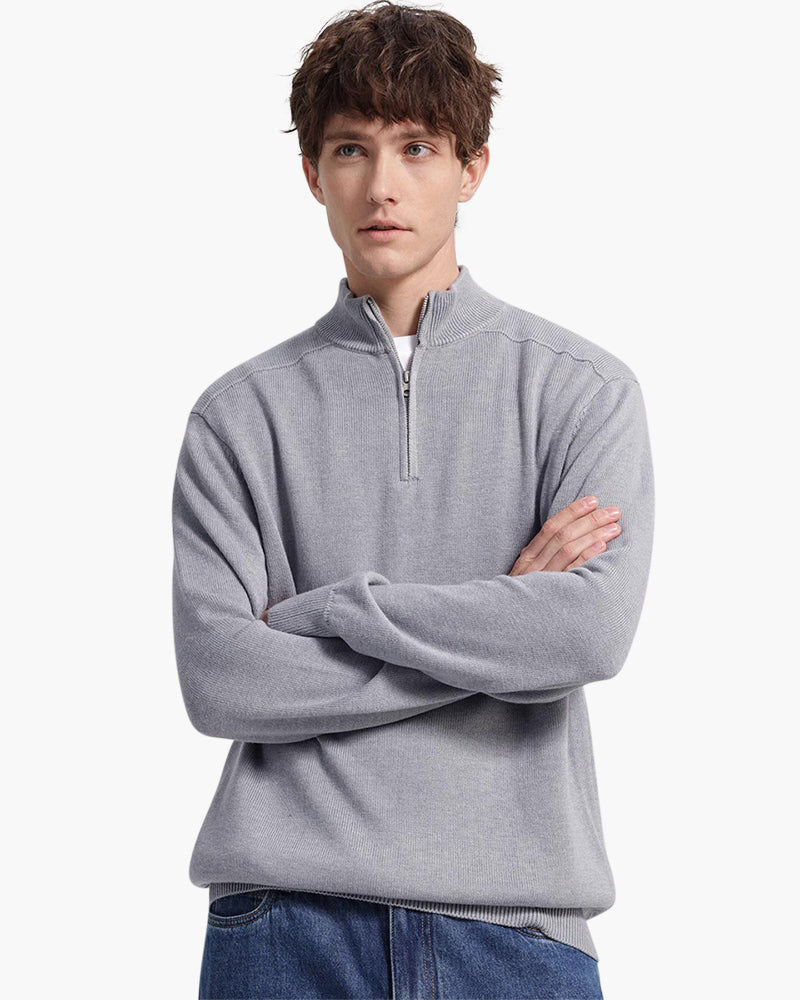 Maglione Uomo con Mezza Zip, Collo Alto, Polsini e Orlo a Costine – Maglia Style