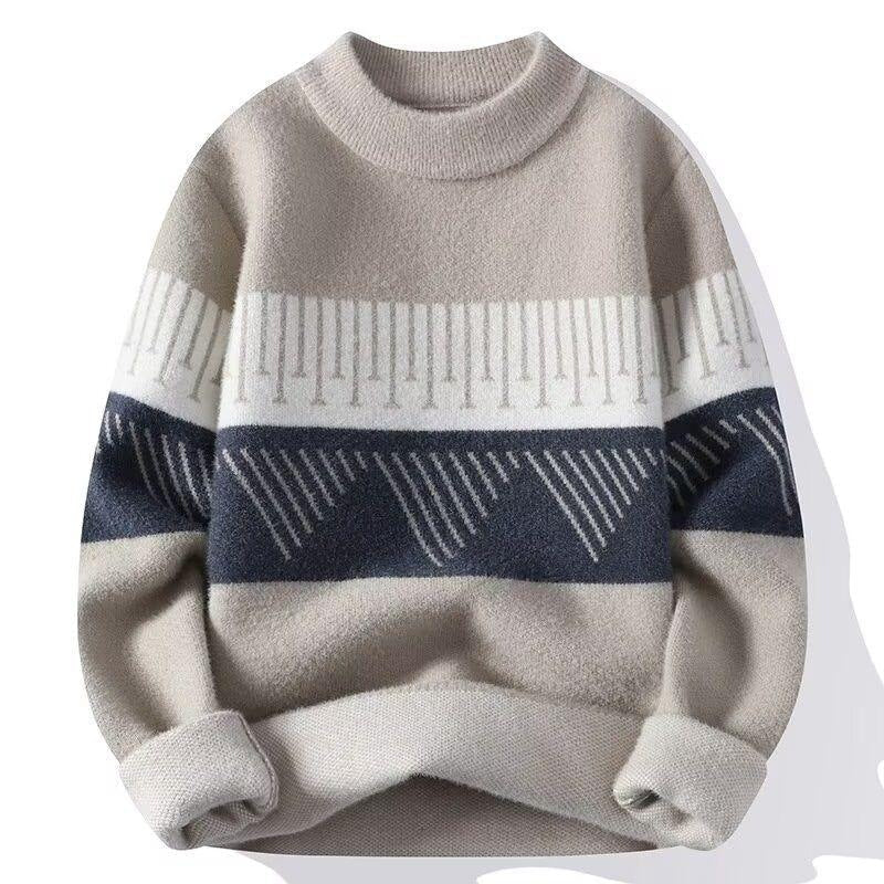 Herresweater til efteråret i strik med rund hals og skandinavisk mønster – Strikstil