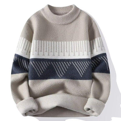 Herresweater til efteråret i strik med rund hals og skandinavisk mønster – Strikstil
