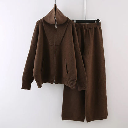 Conjunto completo de camiseta para mujer con suéter de cuello alto y pantalones de cintura elástica