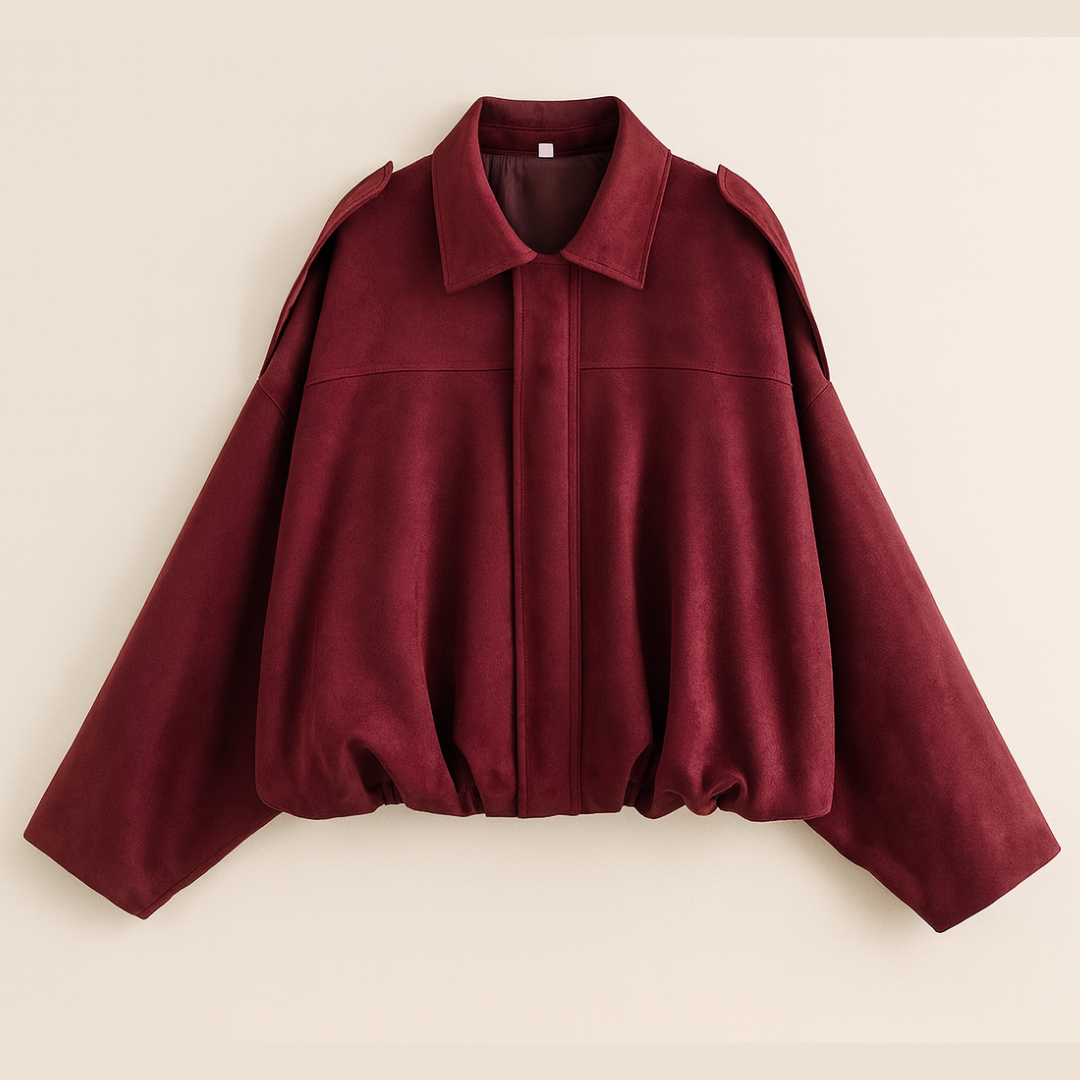 Women's Oversized Short Autumn Bomber Jacket with Zip