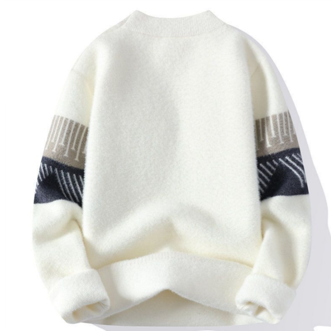 Herresweater til efteråret i strik med rund hals og skandinavisk mønster – Strikstil
