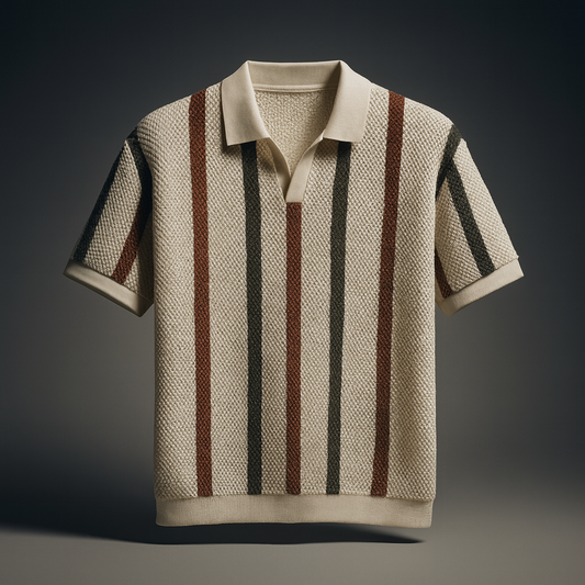 Men's Short Sleeve Striped Knit Polo Comfortable Fit