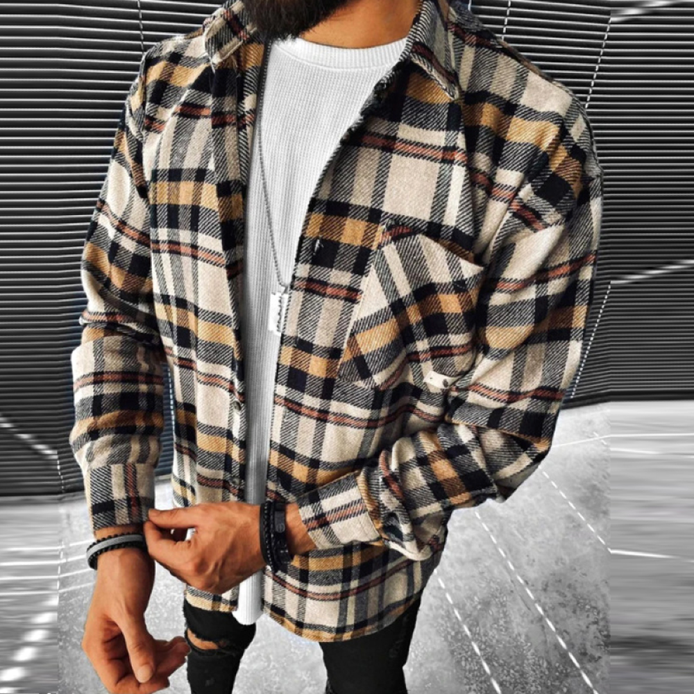 Camisa de hombre de franela manga larga corte regular