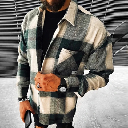 Camisa de hombre de franela manga larga corte regular