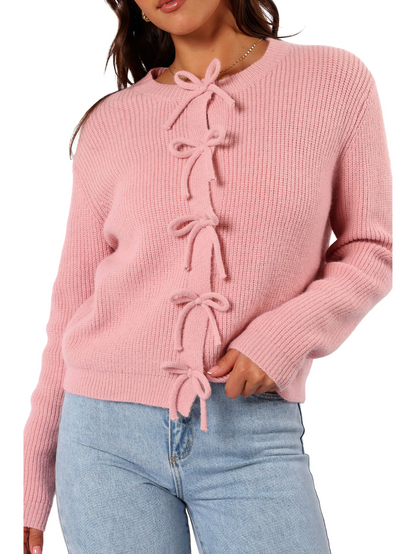 Cardigan Donna Autunnale con Laccetti e Apertura Frontale – Stile Versatile