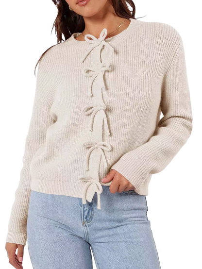 Cardigan Donna Autunnale con Laccetti e Apertura Frontale – Stile Versatile