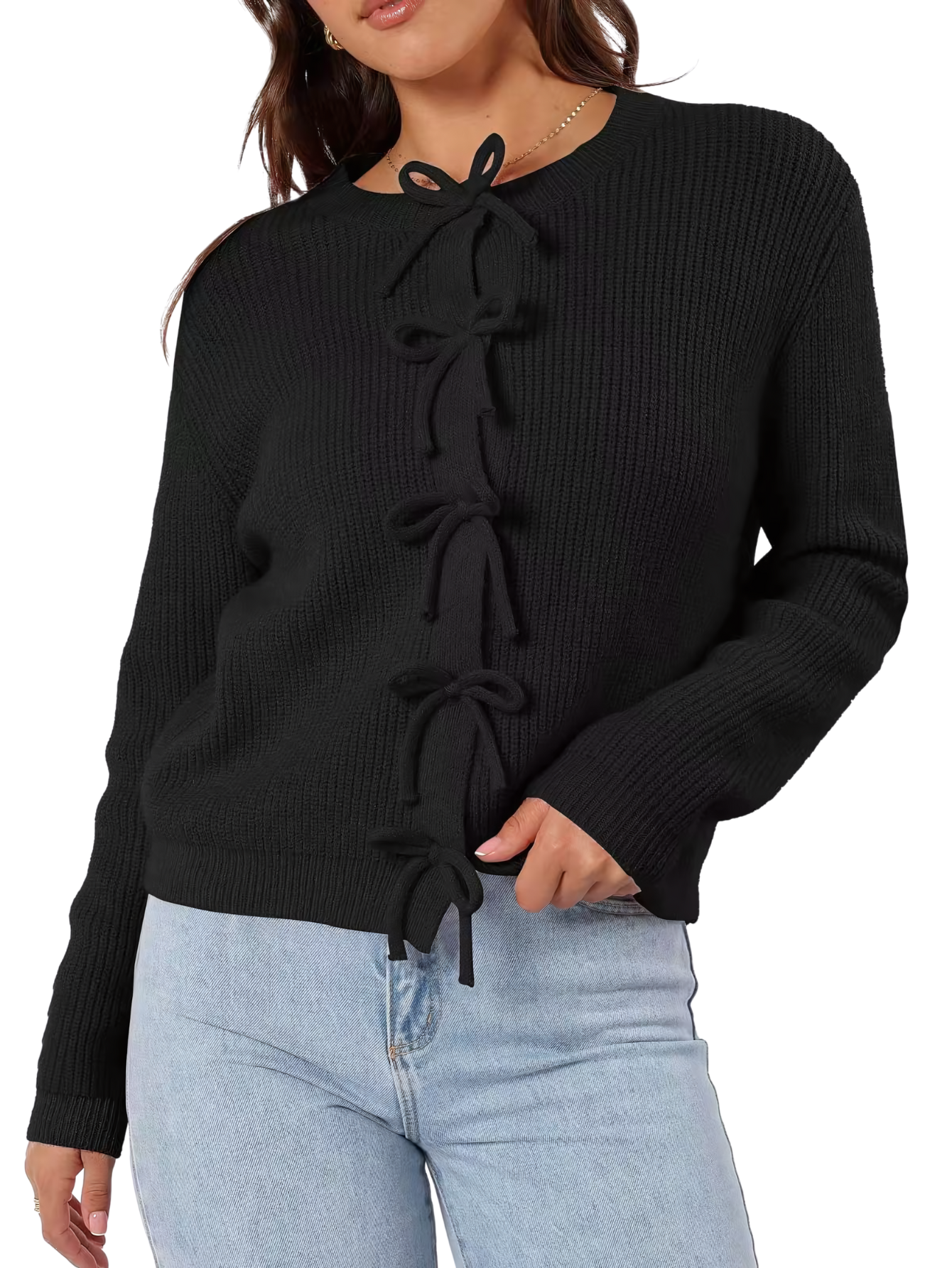 Cardigan Donna Autunnale con Laccetti e Apertura Frontale – Stile Versatile