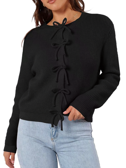 Cardigan Donna Autunnale con Laccetti e Apertura Frontale – Stile Versatile