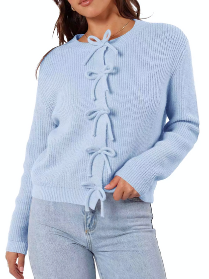 Cardigan Donna Autunnale con Laccetti e Apertura Frontale – Stile Versatile