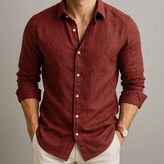 Men’s Long-Sleeve Shirt with Buttons and Classic Collar