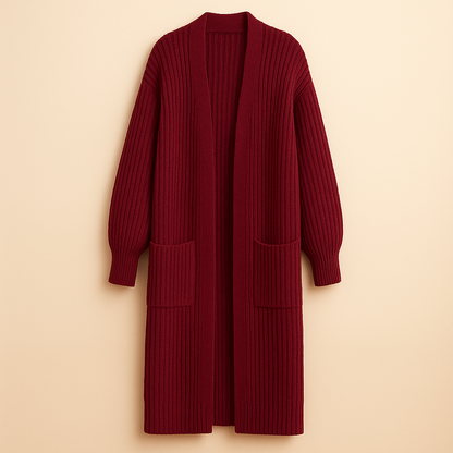 Women's Long Cardigan in Knit, Open Front, Oversized Fit