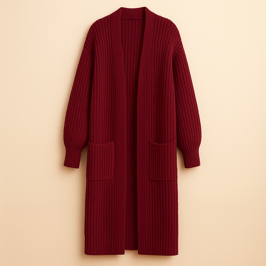 Women's Long Cardigan in Knit, Open Front, Oversized Fit