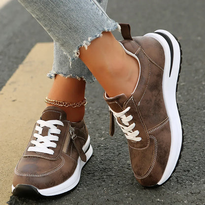 Women's Platform Sneakers with Laces and Side Zipper – Supportive Sole