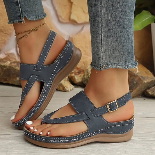 Women's Summer Sandals with Platform and Wide Straps – Slip-On Model