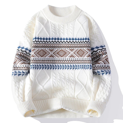 Maglione Uomo Invernale in Maglia Grossa con Motivo Geometrico e Girocollo – Maglia Style
