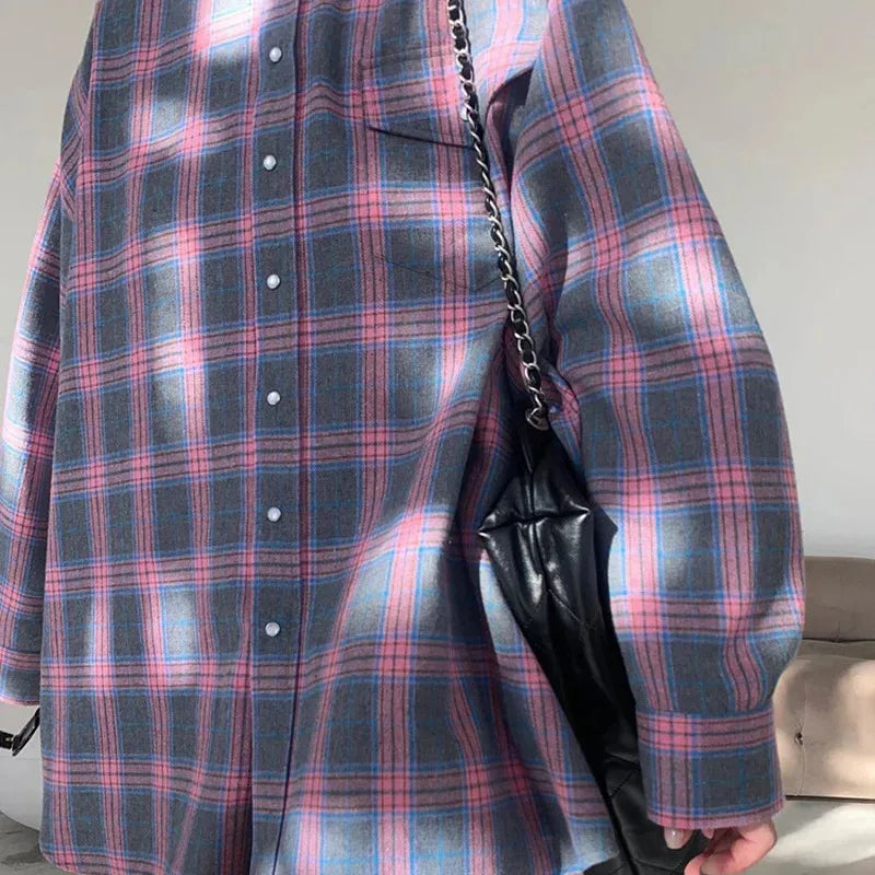Camicia Donna Invernale a Quadri Oversize con Finitura Spazzolata