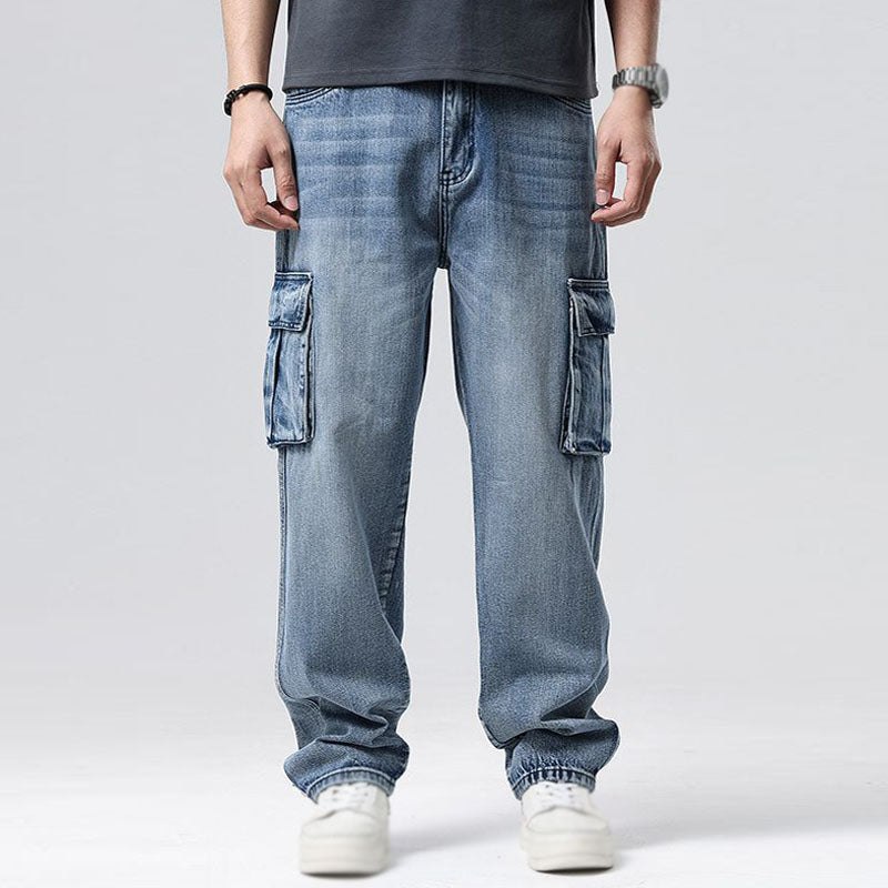 Jeans Cargo Uomo in Denim con Tasche Multiple – Vestibilità Comoda