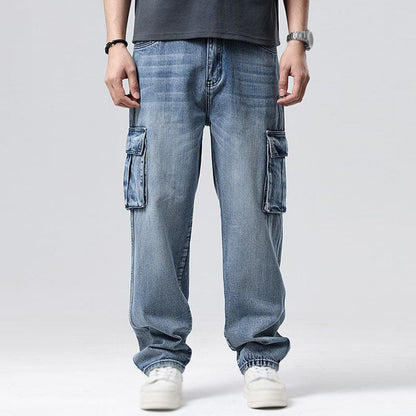 Jeans Cargo Uomo in Denim con Tasche Multiple – Vestibilità Comoda