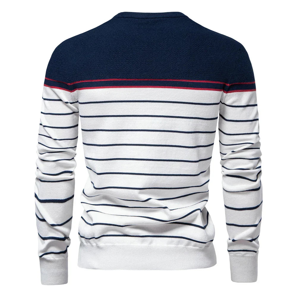 Maglione Uomo con Motivo a Righe e Bordi a Coste