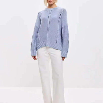 Maglione Donna Oversize in Maglia Traforata con Girocollo – Stile Leggero e Strutturato