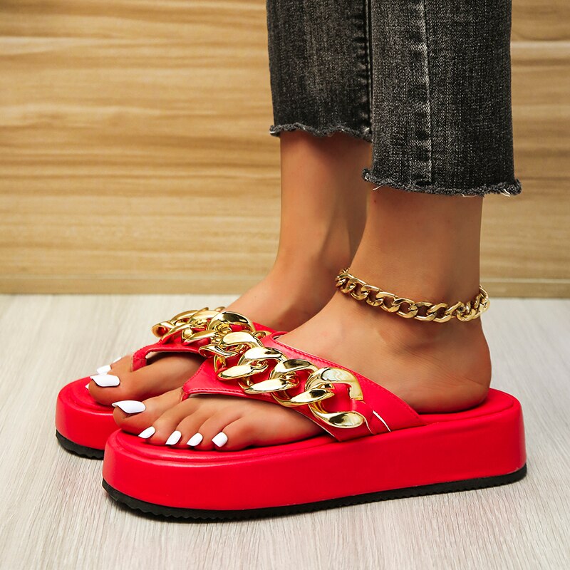 Women's Slip-On Ballet Flats with Decorative Chain – Rounded Toe and Flat Sole