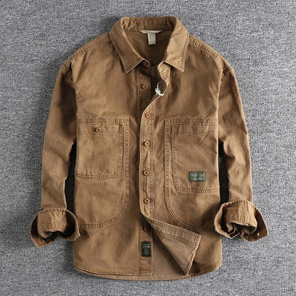 Men's Long Sleeve Work Shirt with Washed Finish – Casual Relaxed Fit
