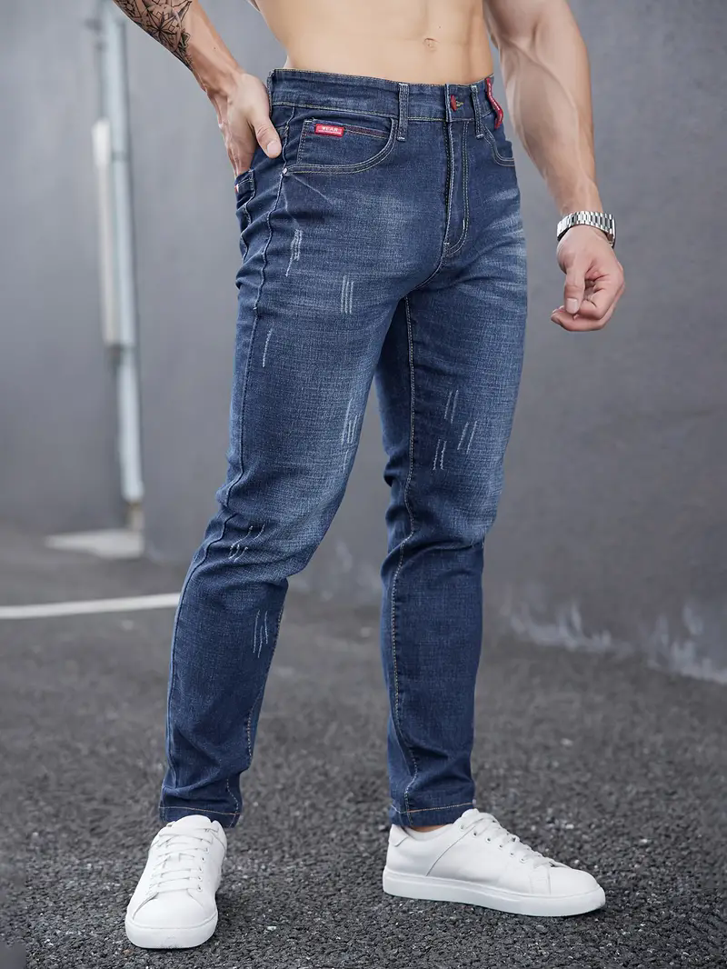 Herrejeans Tapered Mellem talje Falmet effekt på lårene Knappelukning