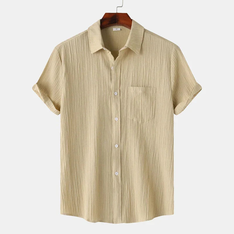 Camicia Estiva Uomo con Colletto Aperto e Chiusura a Bottoni – Stile Casual Classico