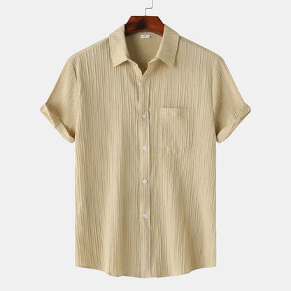 Camicia Estiva Uomo con Colletto Aperto e Chiusura a Bottoni – Stile Casual Classico