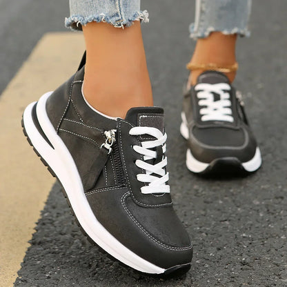 Women's Platform Sneakers with Laces and Side Zipper – Supportive Sole