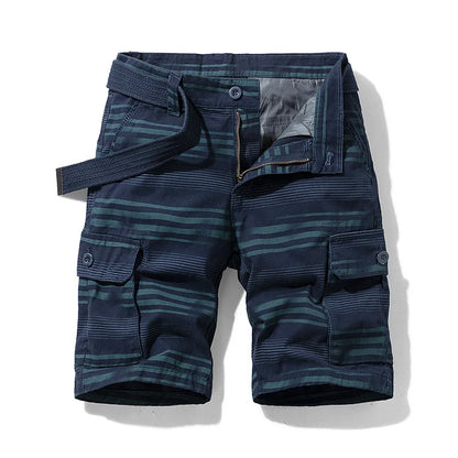 Letvægts forårsmænds cargo-shorts med striber og mange lommer