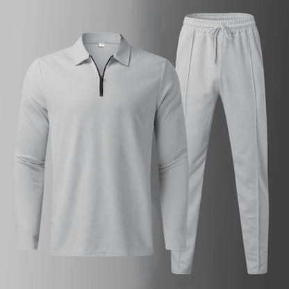 Men's Casual Set Long Sleeve Polo and Joggers with Drawstring Waist – Casual Style