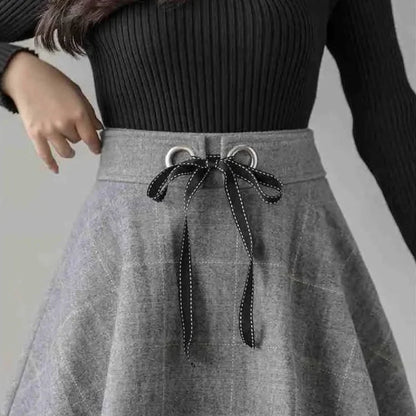 Gonna Mini Donna a Vita Alta con Motivo a Quadri e Fascia Elastica – Cotone Blend
