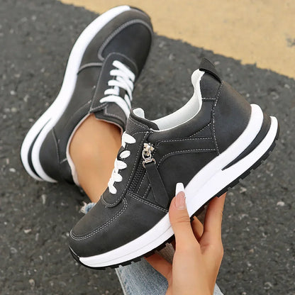Women's Platform Sneakers with Laces and Side Zipper – Supportive Sole