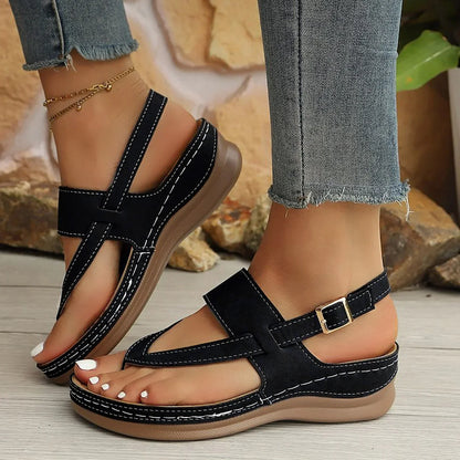 Women's Summer Sandals with Platform and Wide Straps – Slip-On Model