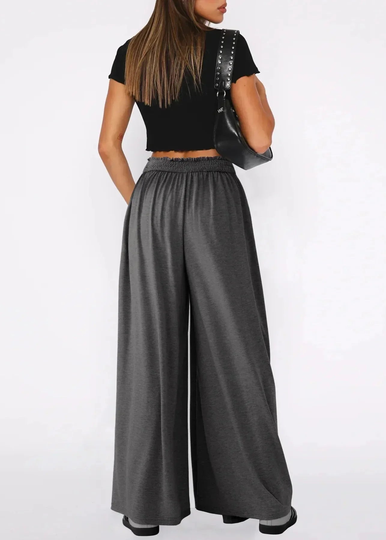 Pantaloni Donna Leggeri a Gamba Larga con Vita Elasticizzata – Stile Casual Estivo