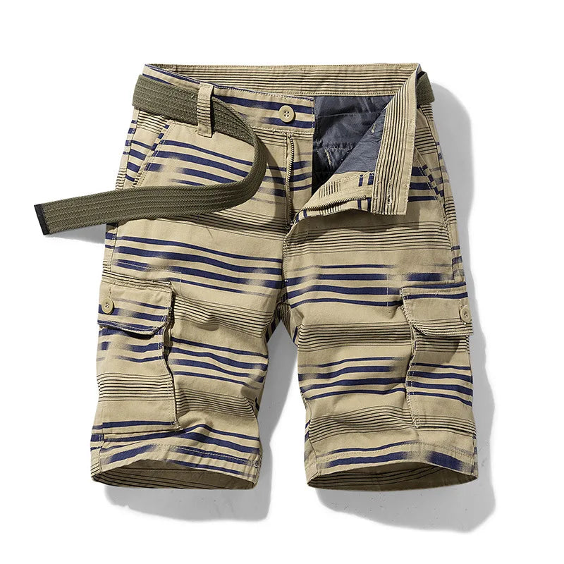 Letvægts forårsmænds cargo-shorts med striber og mange lommer