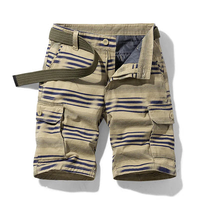Letvægts forårsmænds cargo-shorts med striber og mange lommer