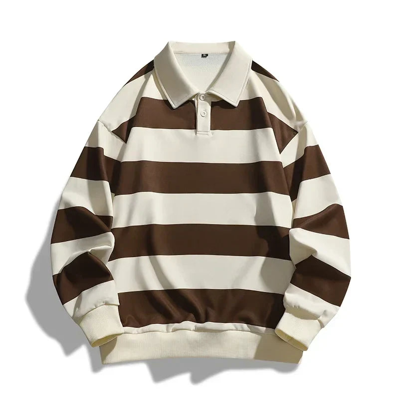 Polo da Uomo a Maniche Lunghe con Colletto Classico, Righe Orizzontali e Vestibilità Comoda